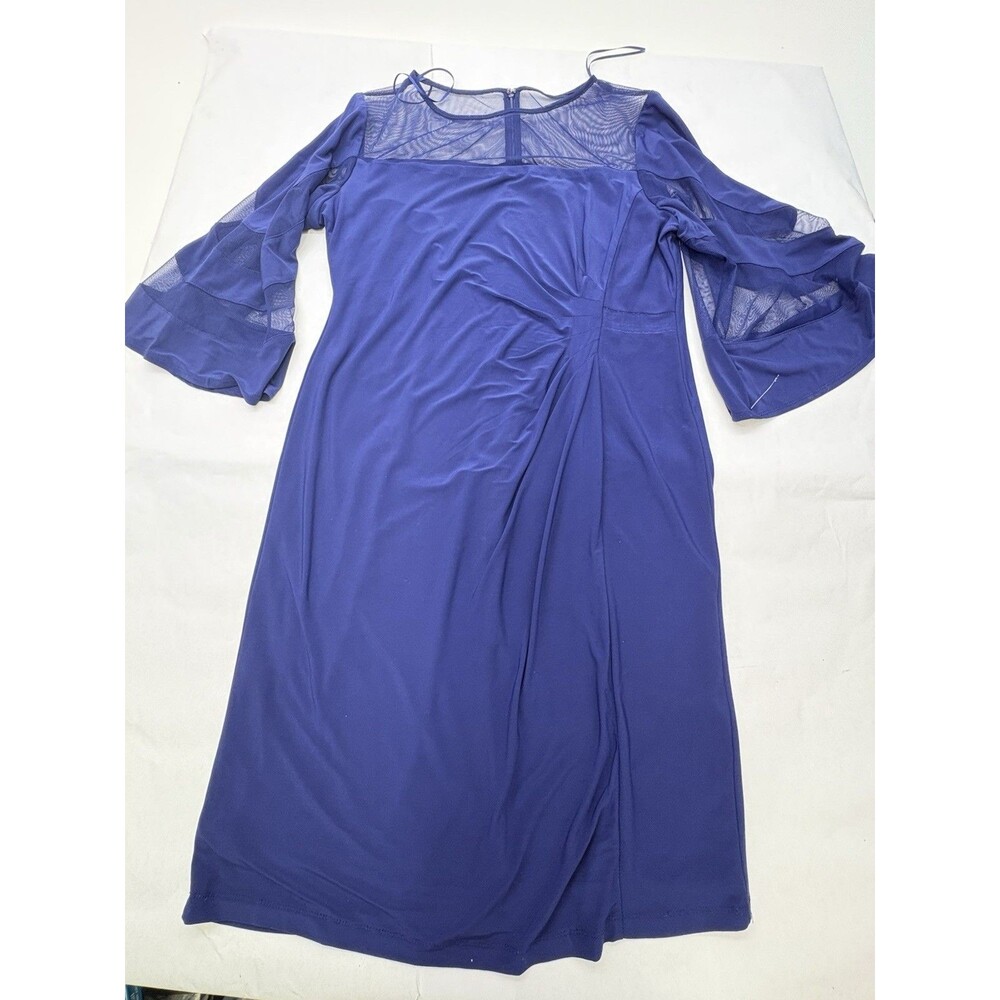 R&M Richards Womens 14 Royal Blue Formal Dress Mesh Bell Sleeve Cocktail Party